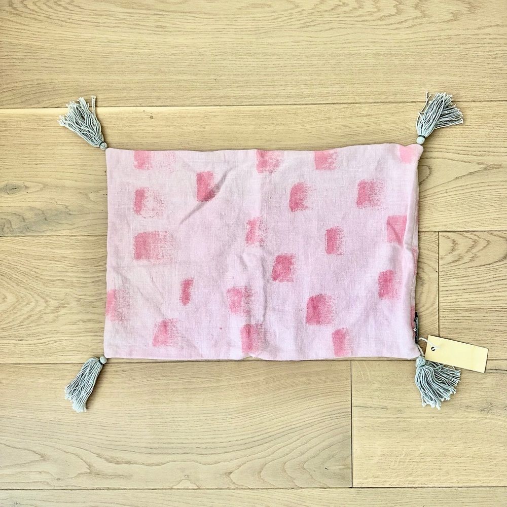 light pink dyed linen throw pillow
